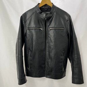 GUESS Men's Faux Leather Hooded Moto Jacket - Black, Size S (2016)